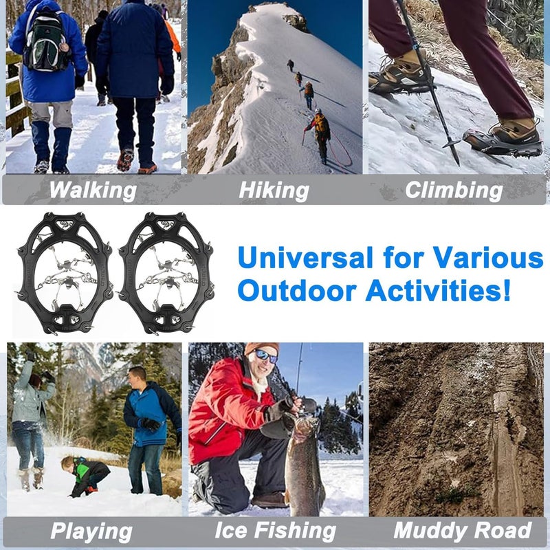 Goodffy Crampons Ice Cleats, Anti Slip 19 Stainless Steel Spikes Ice Snow Grips for Boots Shoes Women Men Traction Cleats Protect Footwear for Hiking Mountaineering Fishing Walking Climbing - Image 4